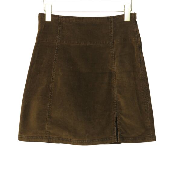 Free People Holding Onto a Dream Cord Mini Skirt Brown Corduroy Short Skirt 6 - Picture 2 of 7